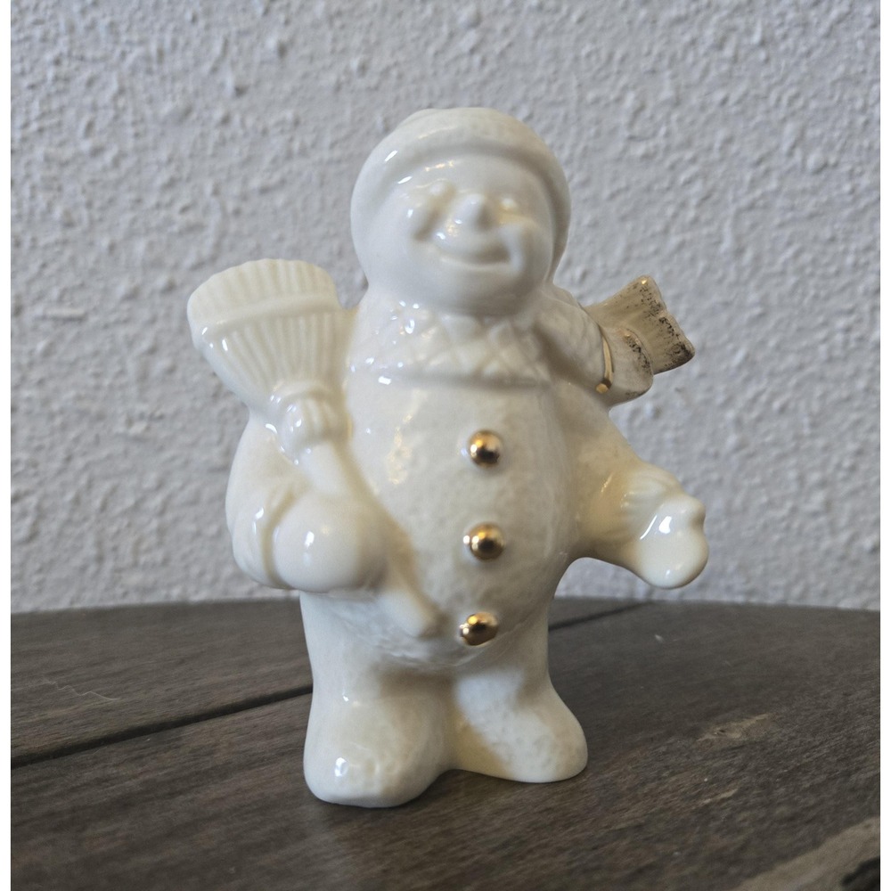 Vintage Lenox Snowman W/Broom Gold Accent Figurine Christmas Winter Retired 3.5"